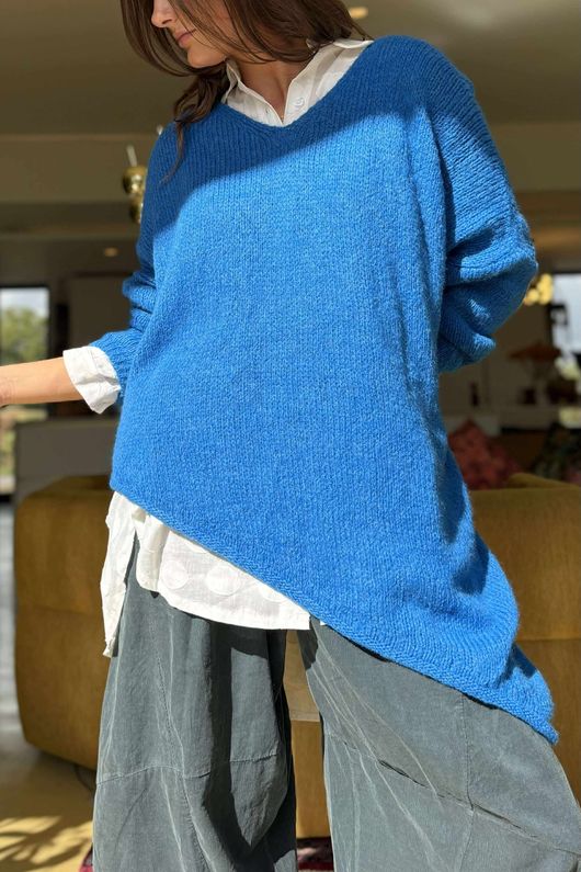 Made in Italy Big Softie Super Slant Knit Top Sapphire /2 